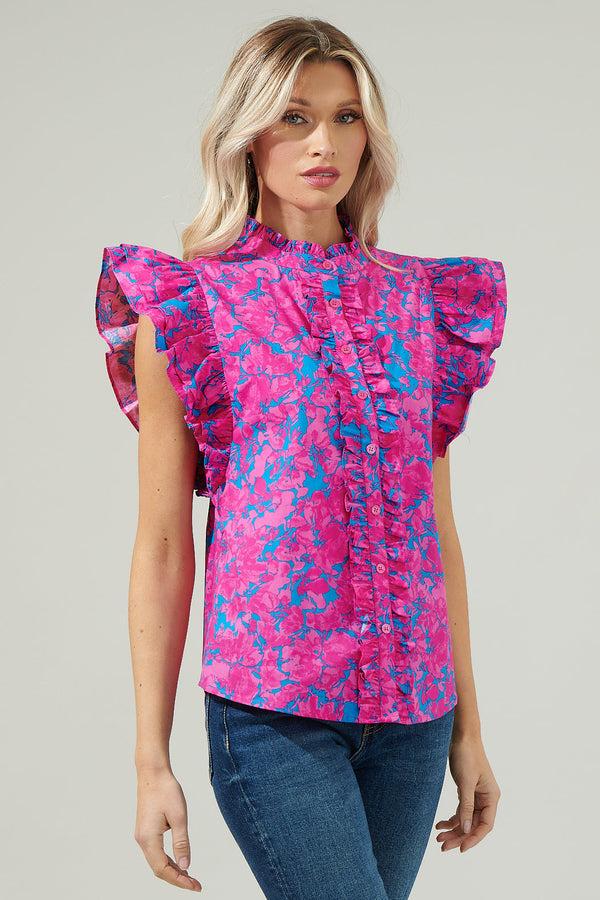 Sugarlips Lucy Floral Sleeveless Ruffle Top