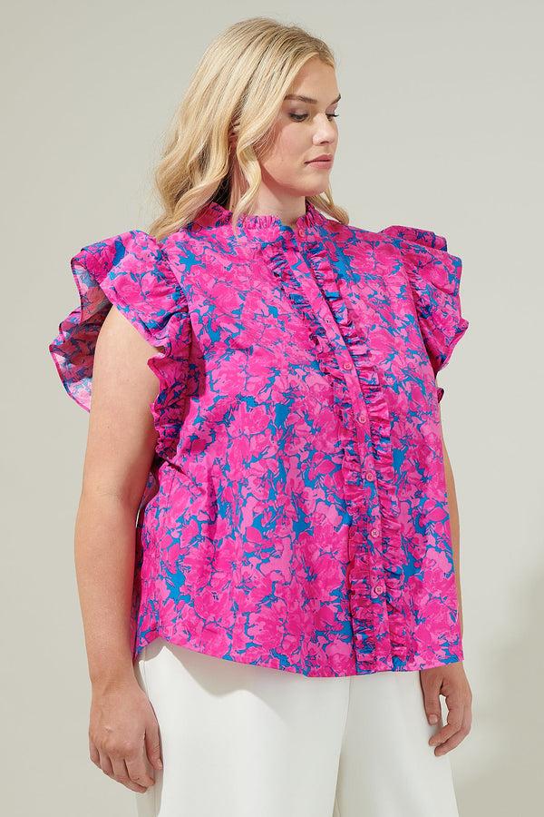 Sugarlips Lucy Floral Sleeveless Ruffle Top Curve