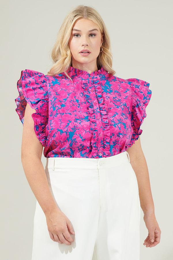 sugarlips Lucy Floral Sleeveless Ruffle Top Curve