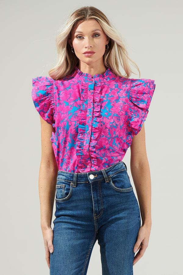 sugarlips Lucy Floral Sleeveless Ruffle Top