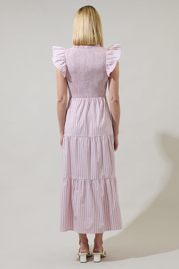 Sugarlips Lula Striped Sunfire Tiered Midi Dress