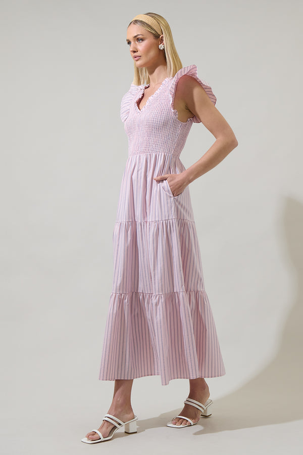 Sugarlips Lula Striped Sunfire Tiered Midi Dress