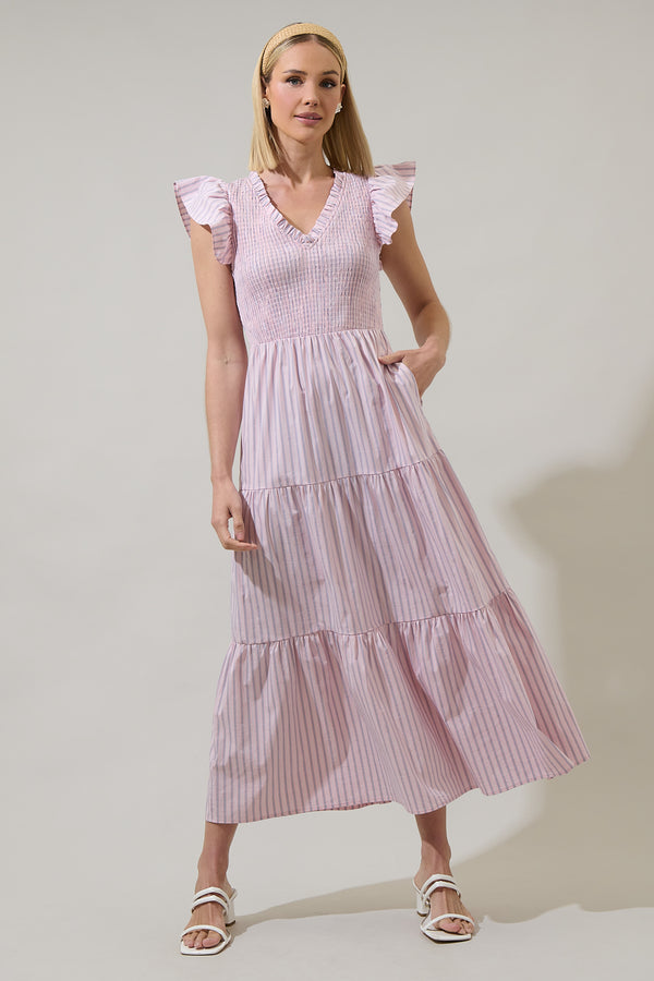 Sugarlips Lula Striped Sunfire Tiered Midi Dress