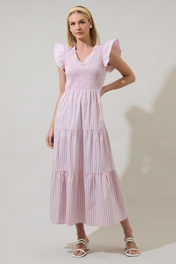 sugarlips Lula Striped Sunfire Tiered Midi Dress