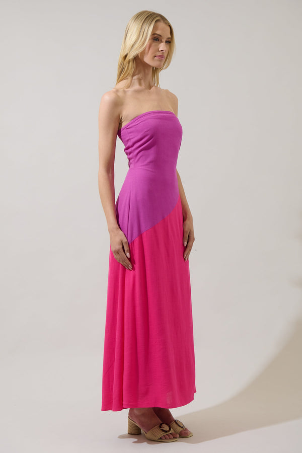 Sugarlips Lunetta Strapless Color Block Maxi Dress