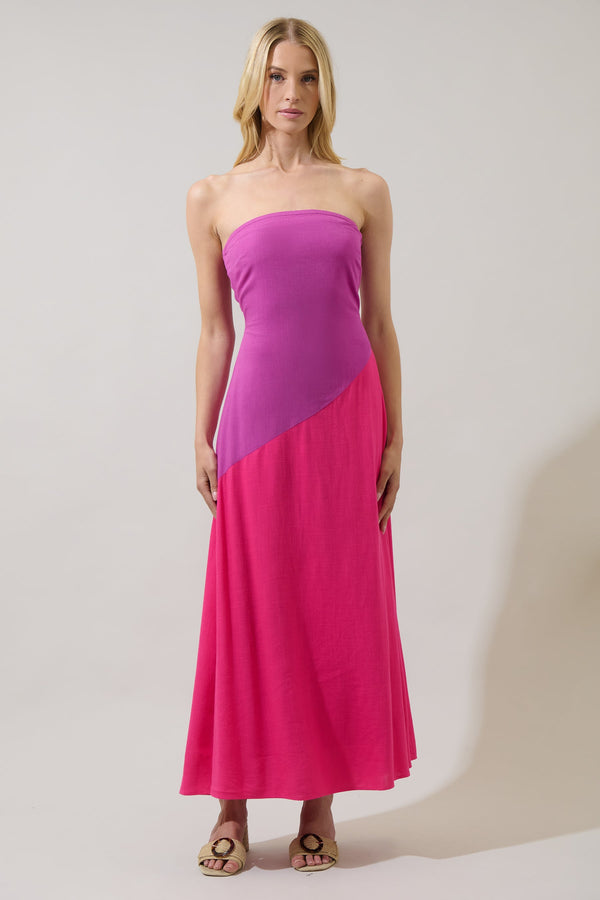 sugarlips Lunetta Strapless Color Block Maxi Dress