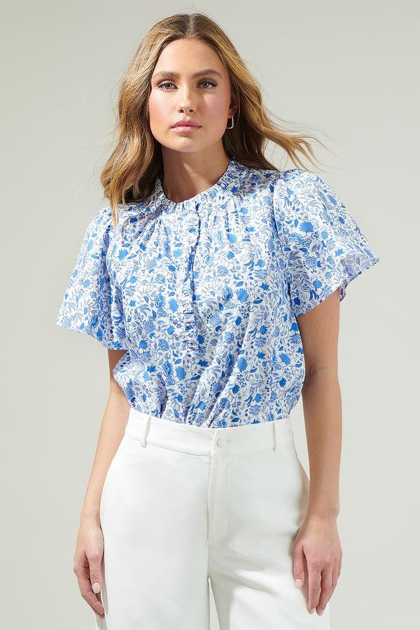 sugarlips Luray Floral Lily Floral Ruffle Blouse
