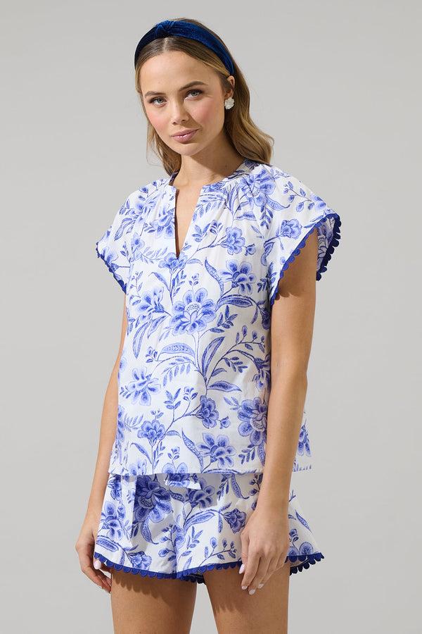 Sugarlips Maeve Floral Ayla Split Neck Top