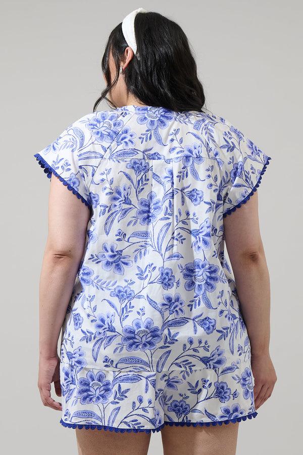 Sugarlips Maeve Floral Ayla Split Neck Top Curve