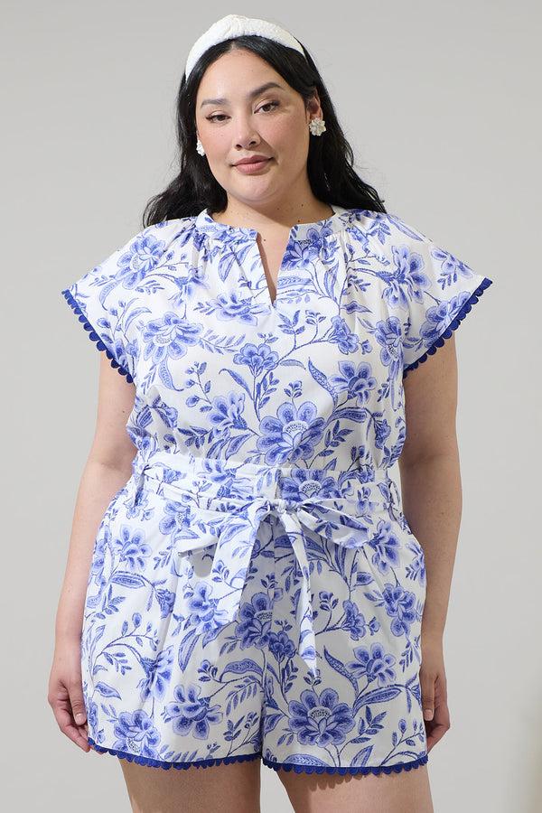 sugarlips Maeve Floral Ayla Split Neck Top Curve