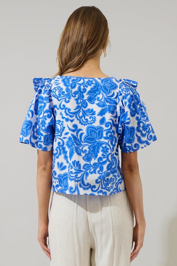 Sugarlips Magee Floral Careen Poplin Ruffle Top