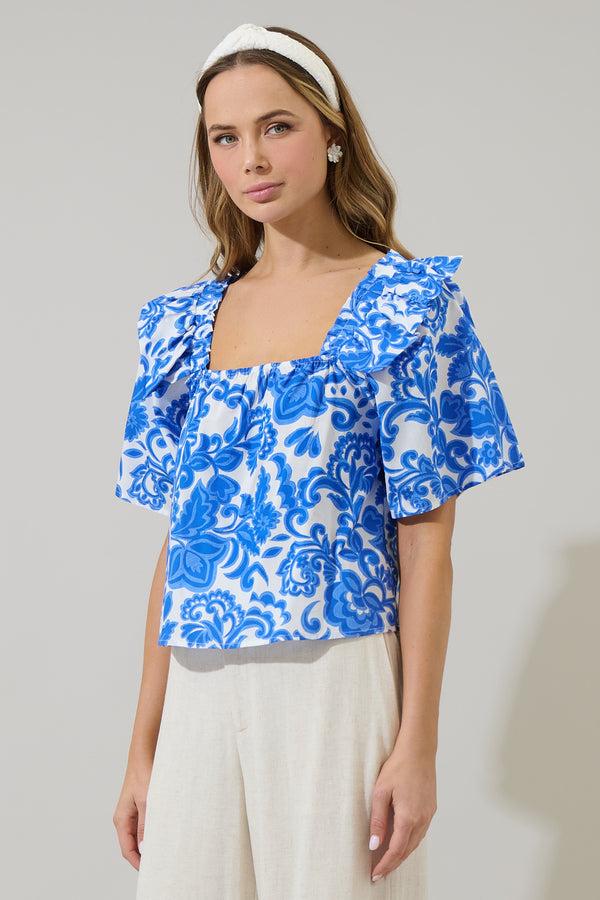 Sugarlips Magee Floral Careen Poplin Ruffle Top