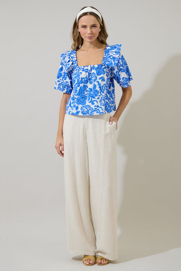 Sugarlips Magee Floral Careen Poplin Ruffle Top