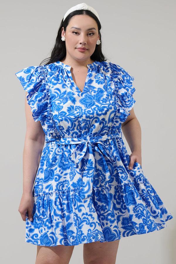 sugarlips Magee Floral Ruffle Mini Dress Curve