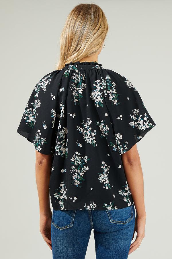 Sugarlips Magnol Floral Ruffle Split Neck Blouse
