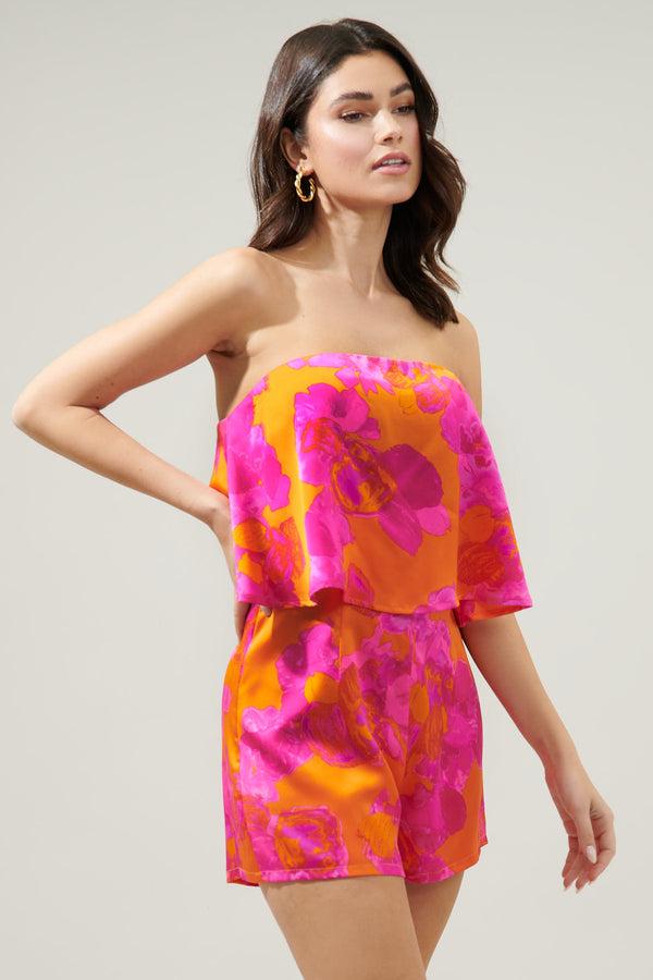 Sugarlips Mai Tai Floral Strapless Romper