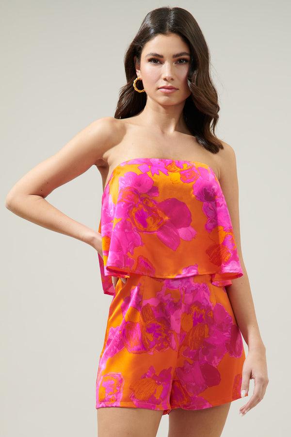 sugarlips Mai Tai Floral Strapless Romper