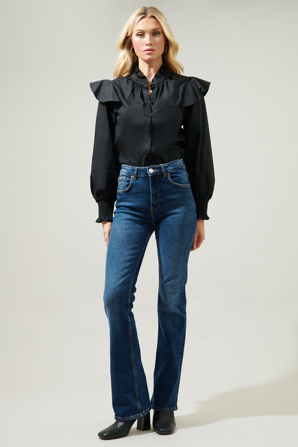 Sugarlips Malbec Ruffle Button Front Poplin Blouse