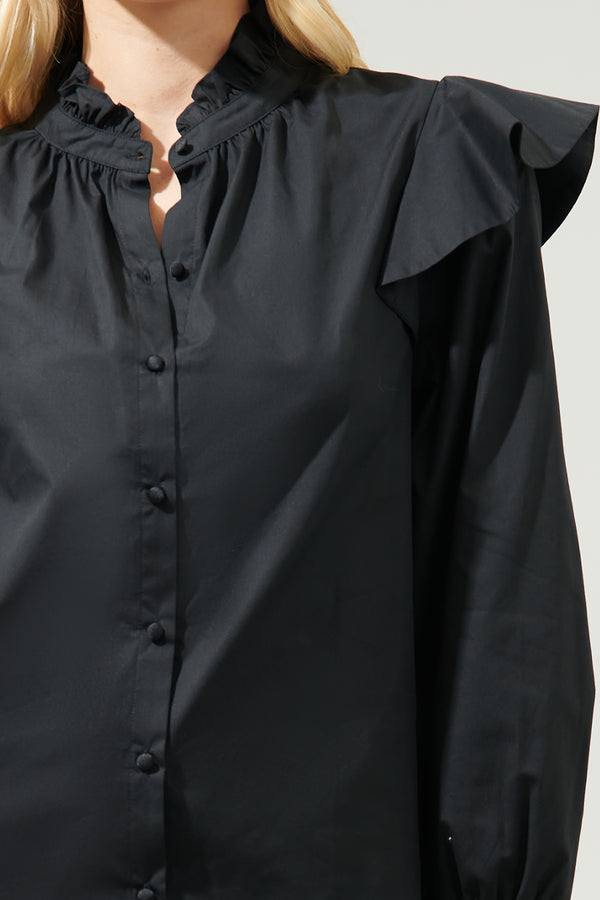 Sugarlips Malbec Ruffle Button Front Poplin Blouse