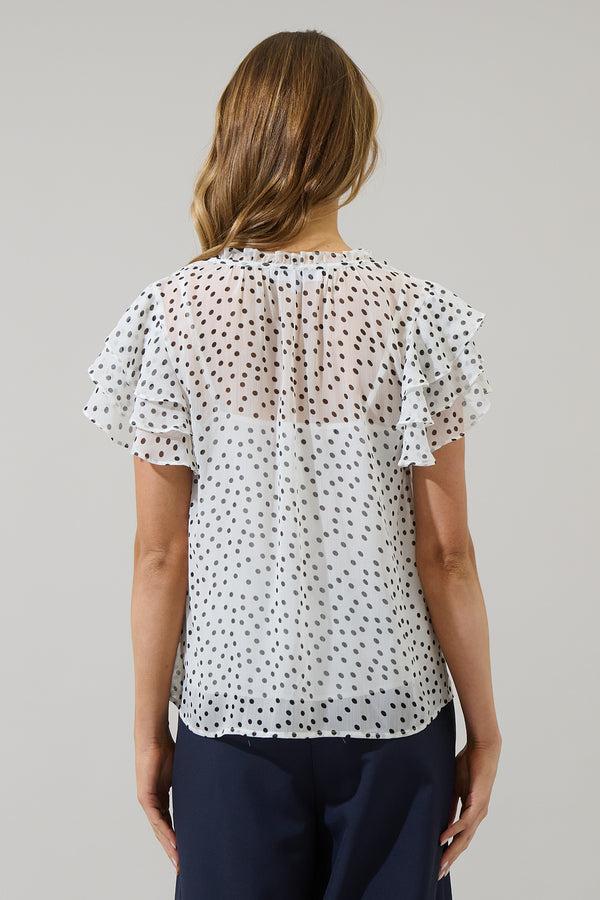Sugarlips Maloy Dot Donis Split Neck Blouse