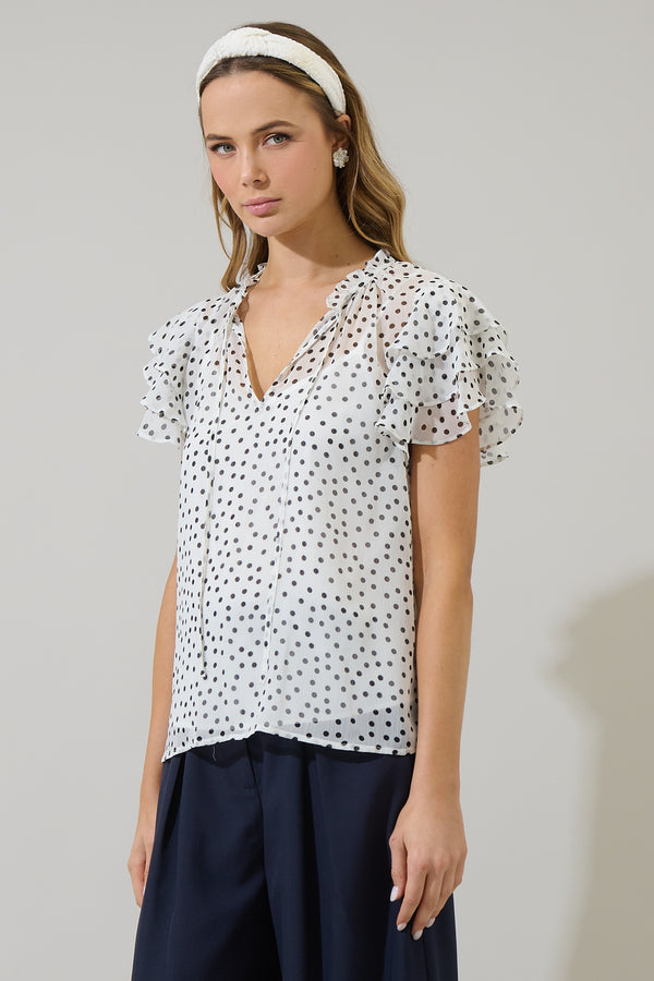 Sugarlips Maloy Dot Donis Split Neck Blouse