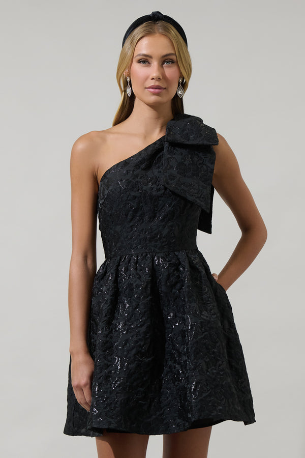 sugarlips Mandy Jacquard Ivine Bow Mini Dress