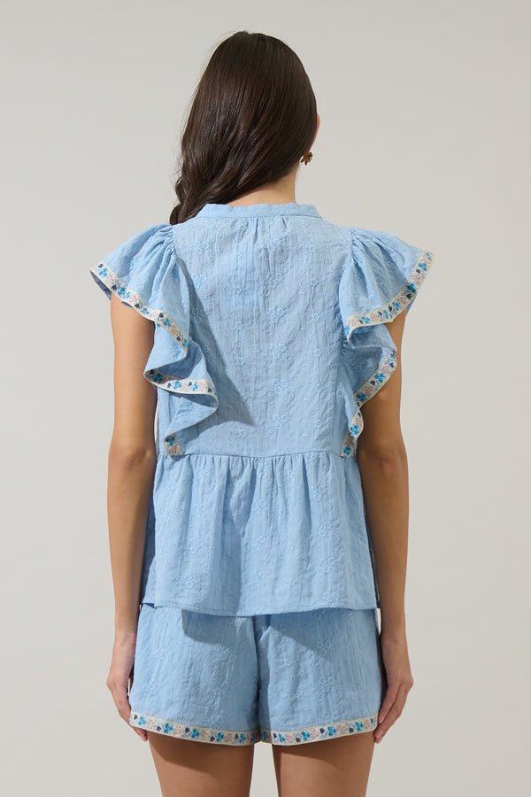 Sugarlips Marcy Ruffle Split Neck Top