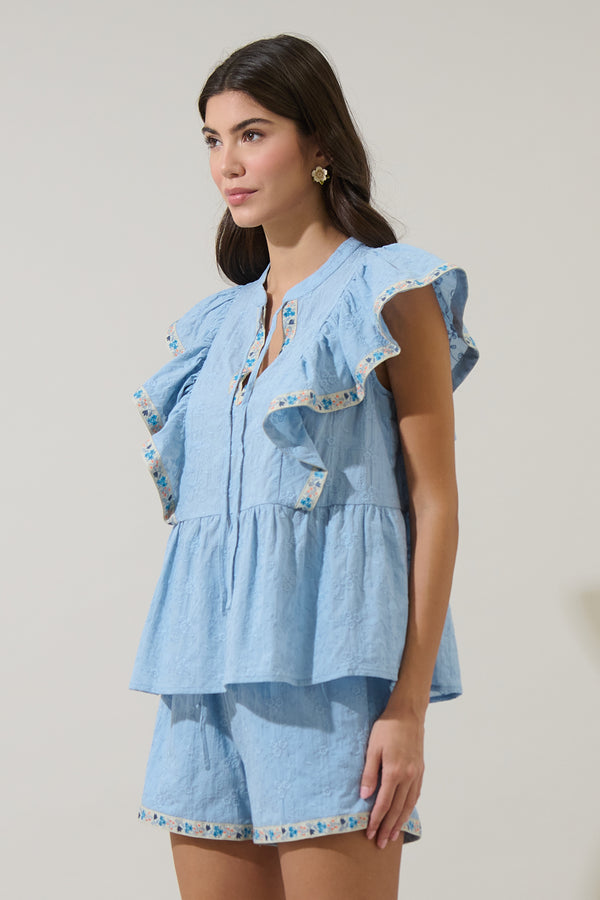 Sugarlips Marcy Ruffle Split Neck Top