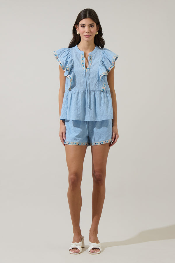 Sugarlips Marcy Ruffle Split Neck Top
