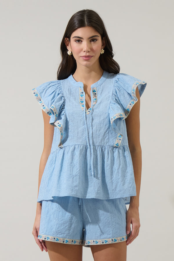 sugarlips Marcy Ruffle Split Neck Top