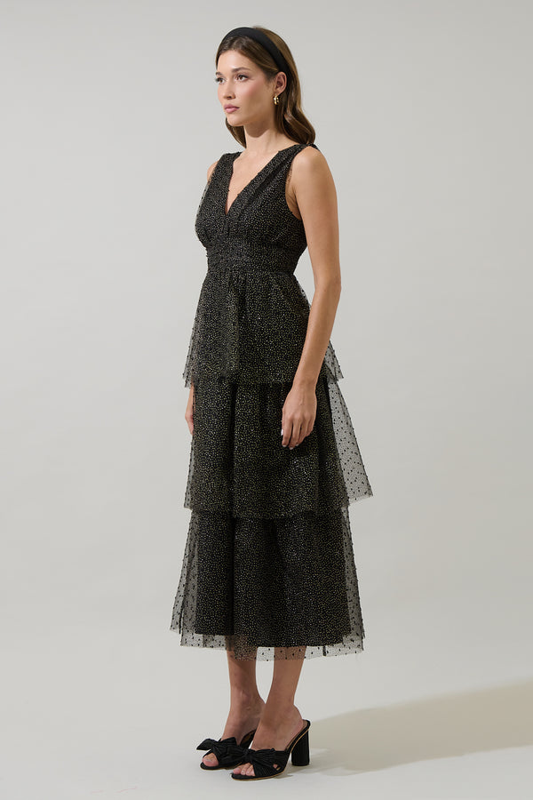 Sugarlips Maribel Organza Tiered Midi Dress