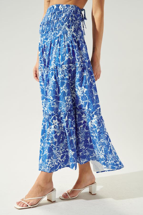 Sugarlips Marina Floral Smocked Tiered Midi Skirt