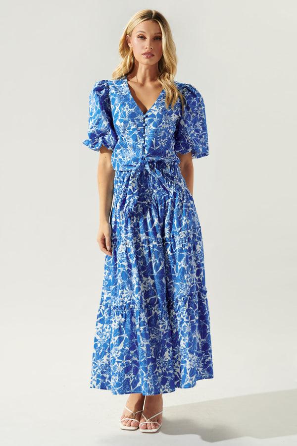 Sugarlips Marina Floral Smocked Tiered Midi Skirt