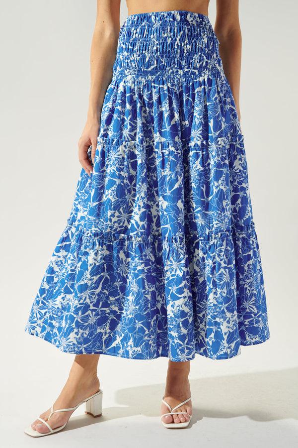 sugarlips Marina Floral Smocked Tiered Midi Skirt