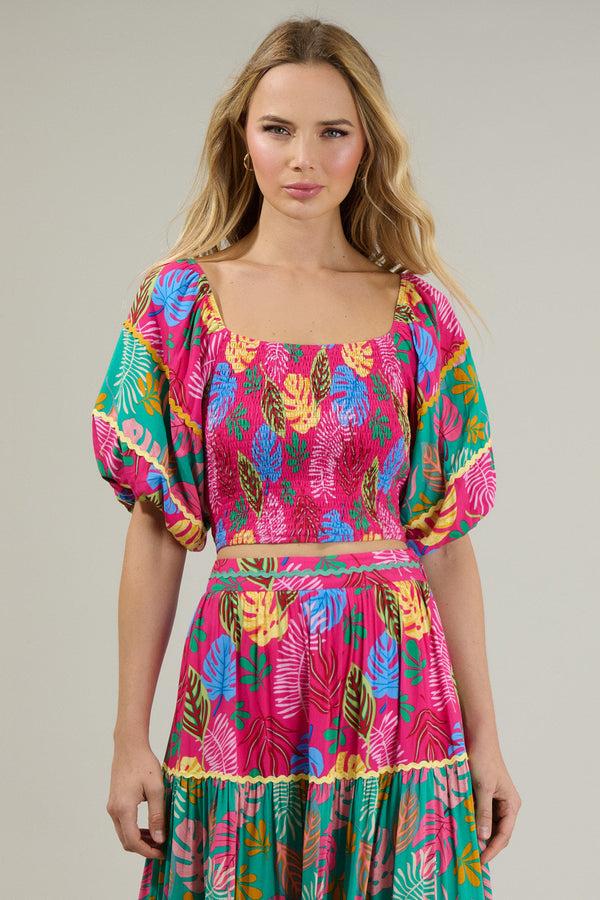Sugarlips Marina Tropical Smocked Crop Top