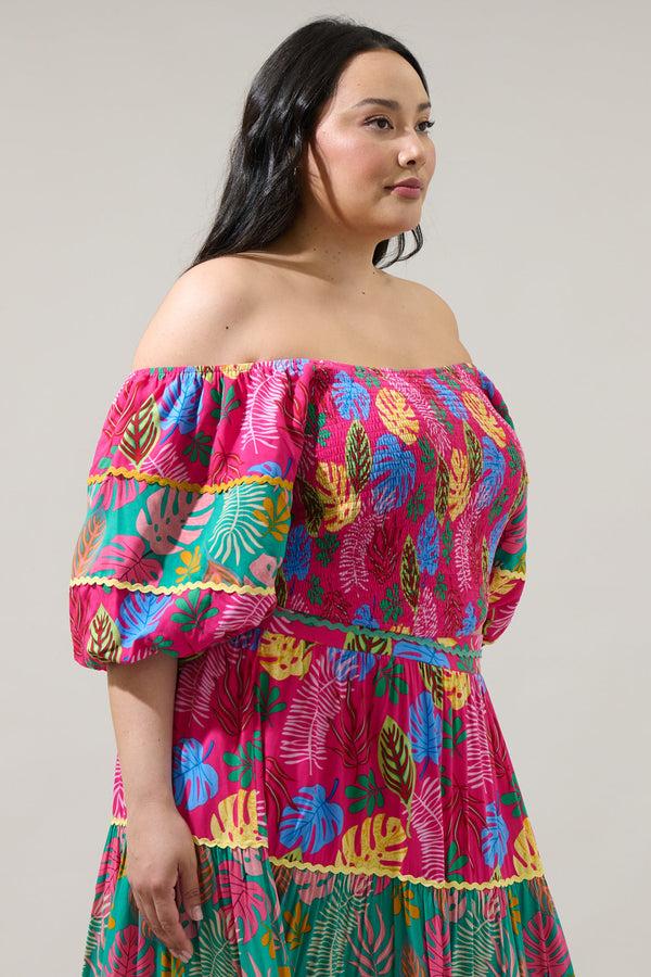 Sugarlips Marina Tropical Smocked Crop Top Curve