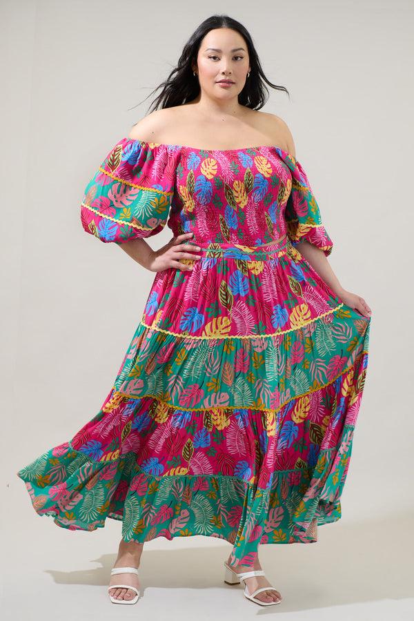 Sugarlips Marina Tropical Smocked Crop Top Curve
