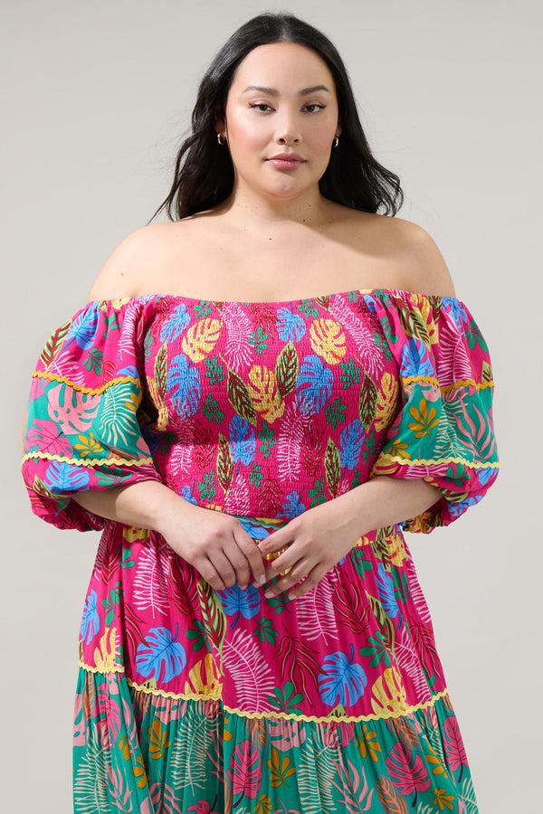 sugarlips Marina Tropical Smocked Crop Top Curve