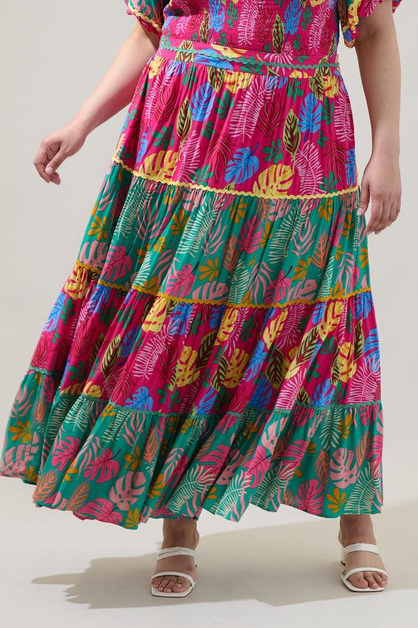 sugarlips Marina Tropical Tiered Maxi Skirt Curve