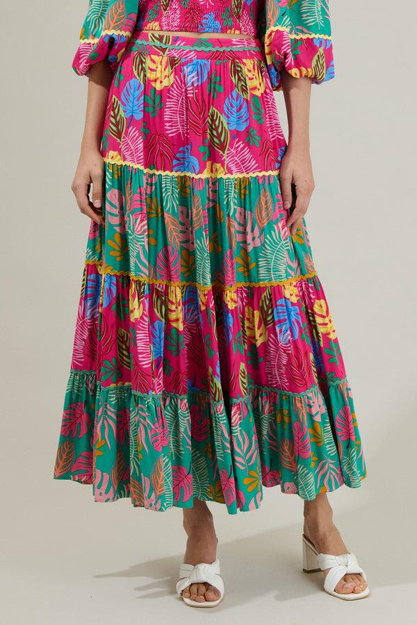 sugarlips Marina Tropical Tiered Maxi Skirt