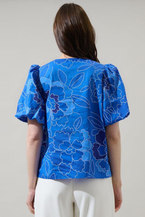 Sugarlips Maris Floral Adi Poplin Split Neck Top