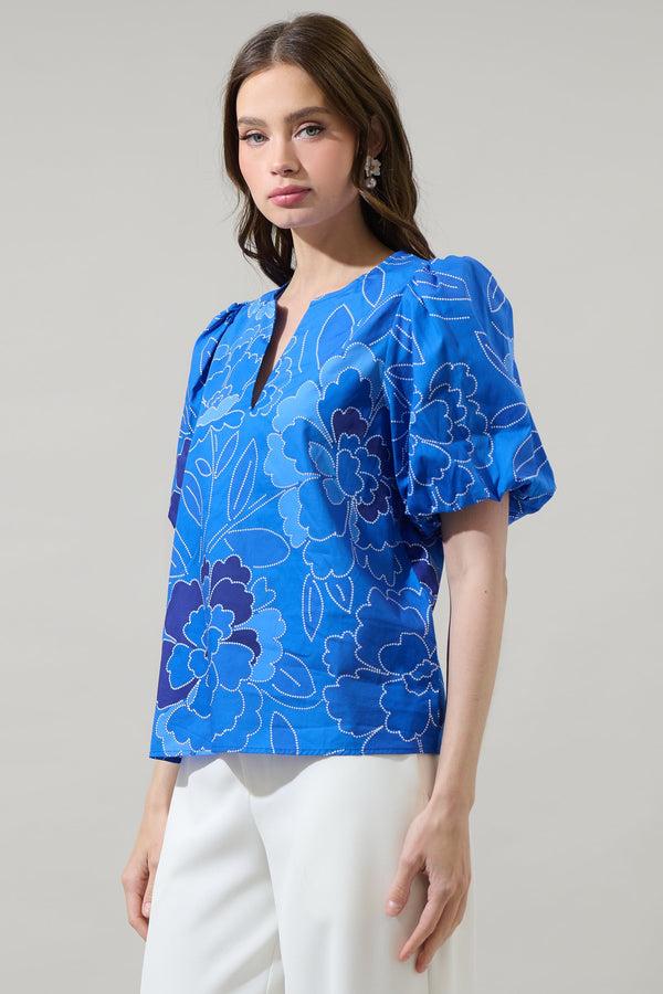 Sugarlips Maris Floral Adi Poplin Split Neck Top