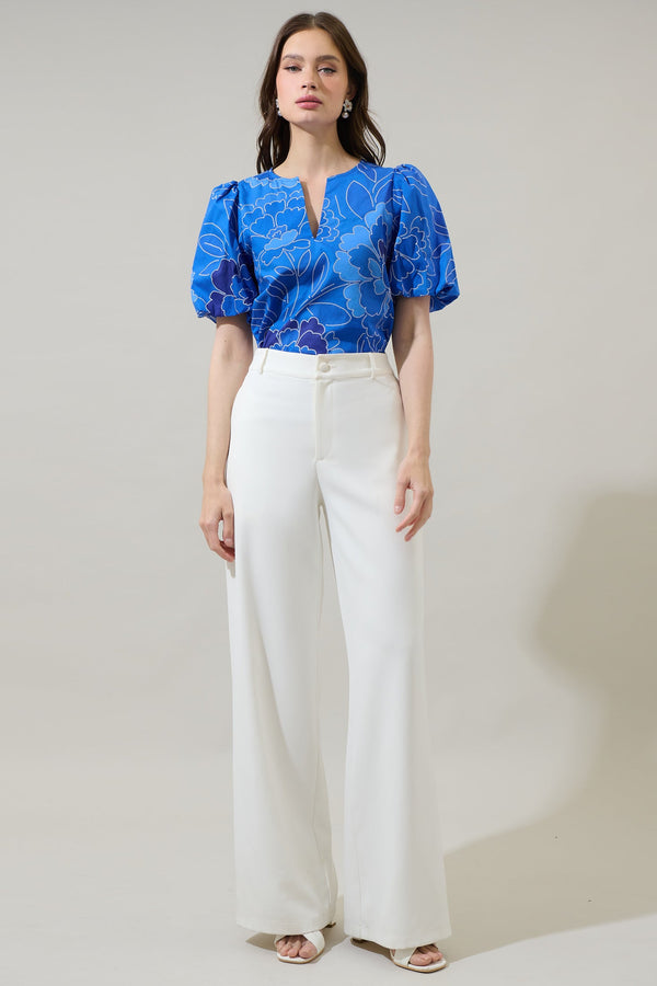Sugarlips Maris Floral Adi Poplin Split Neck Top