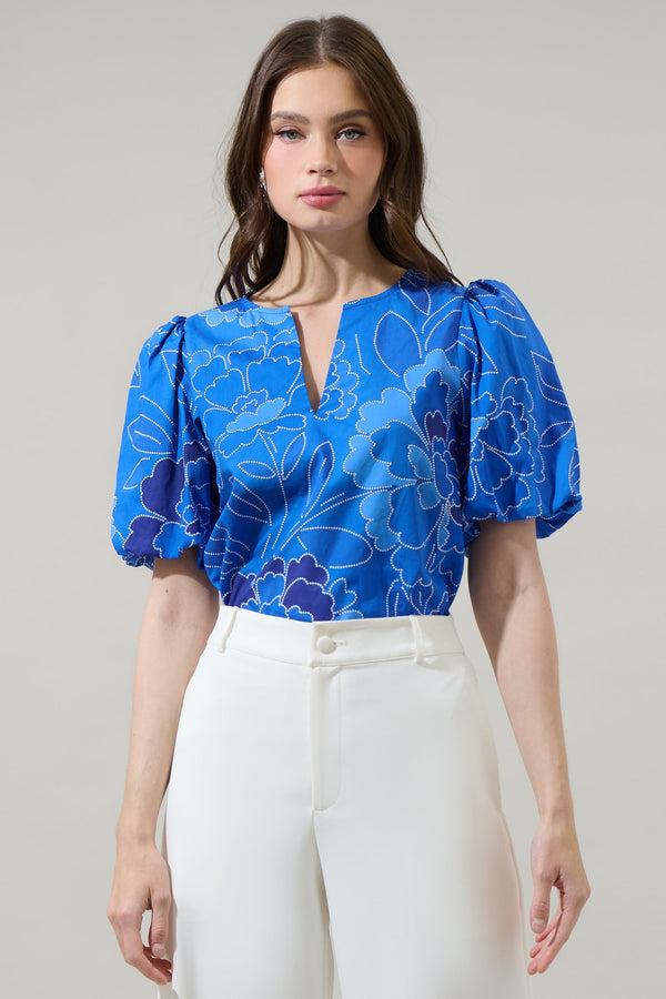 sugarlips Maris Floral Adi Poplin Split Neck Top
