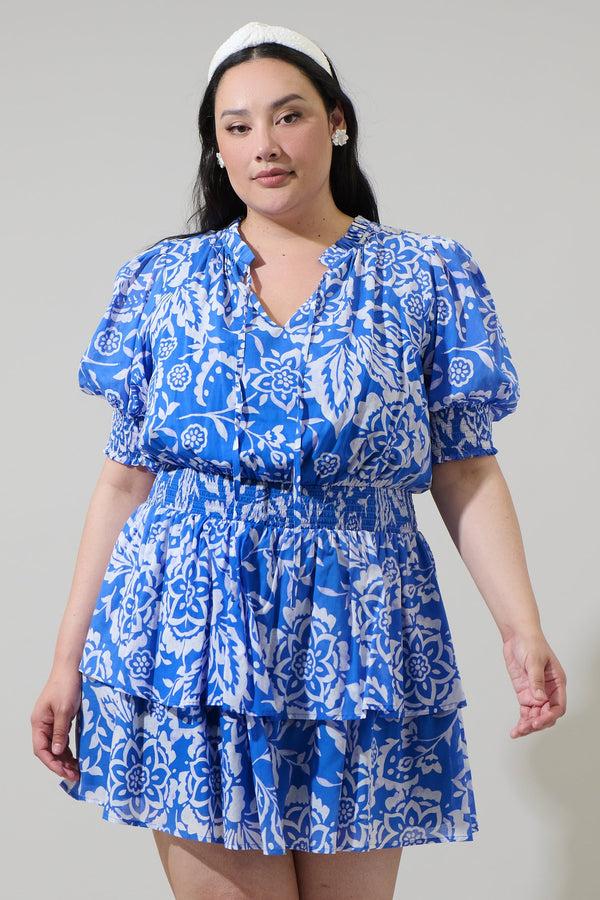 sugarlips Marny Floral Rai Ruffle Mini Dress Curve