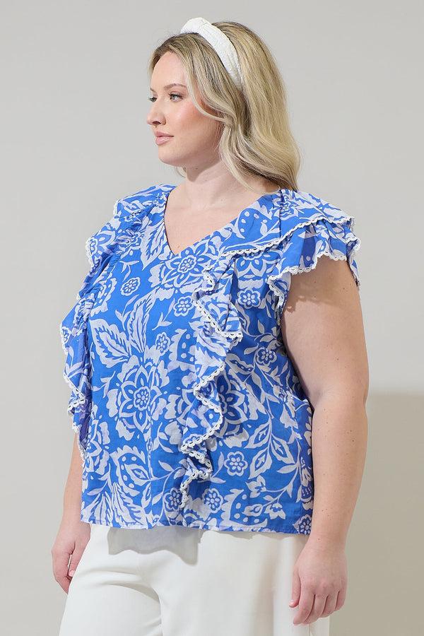 Sugarlips Marny Floral Ziva Ruffle Blouse Curve
