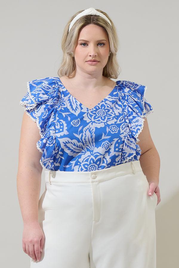 sugarlips Marny Floral Ziva Ruffle Blouse Curve