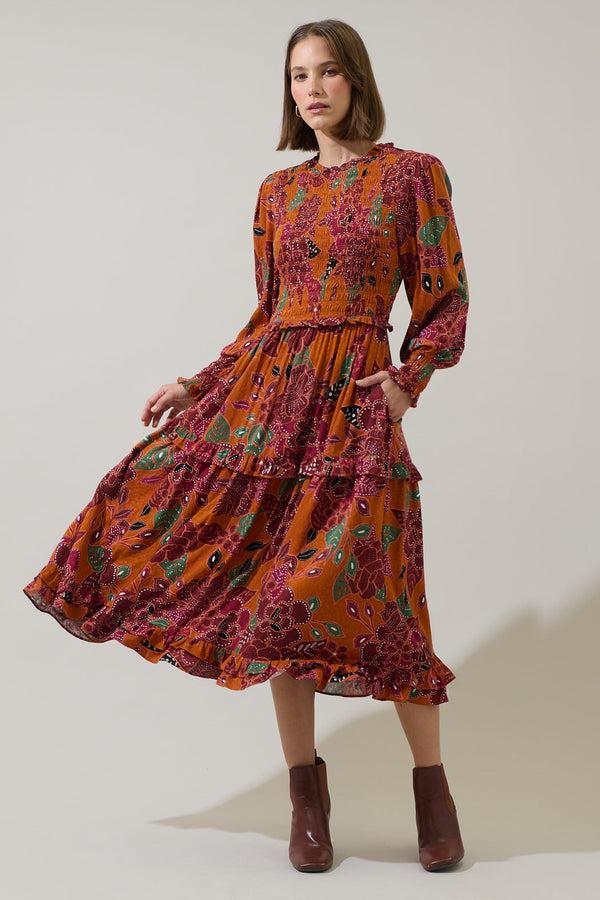 Sugarlips Marven Floral Seldy Smocked Midi Dress