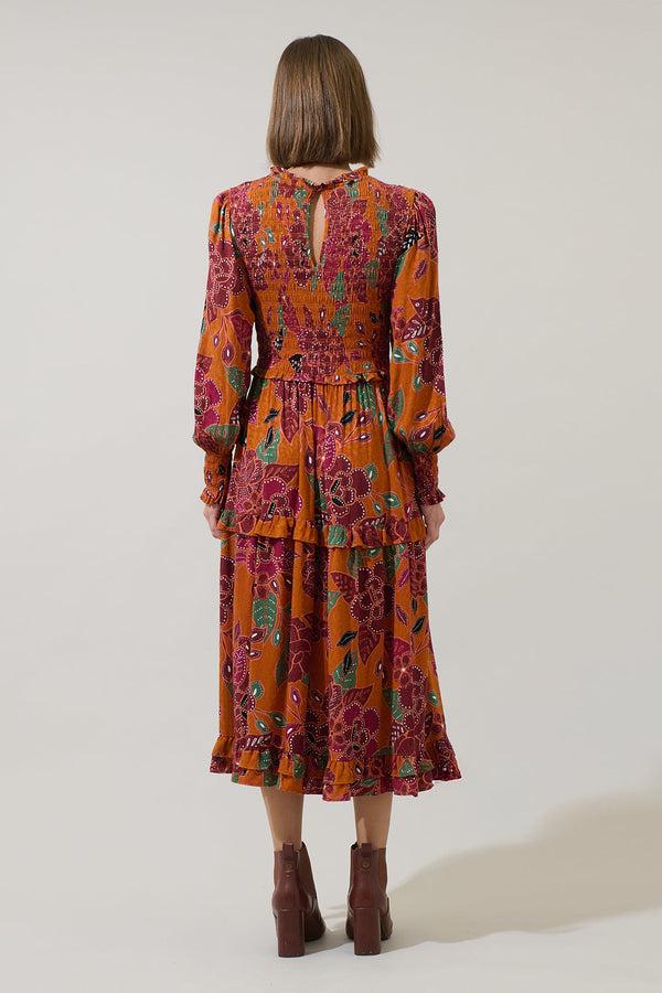 Sugarlips Marven Floral Seldy Smocked Midi Dress