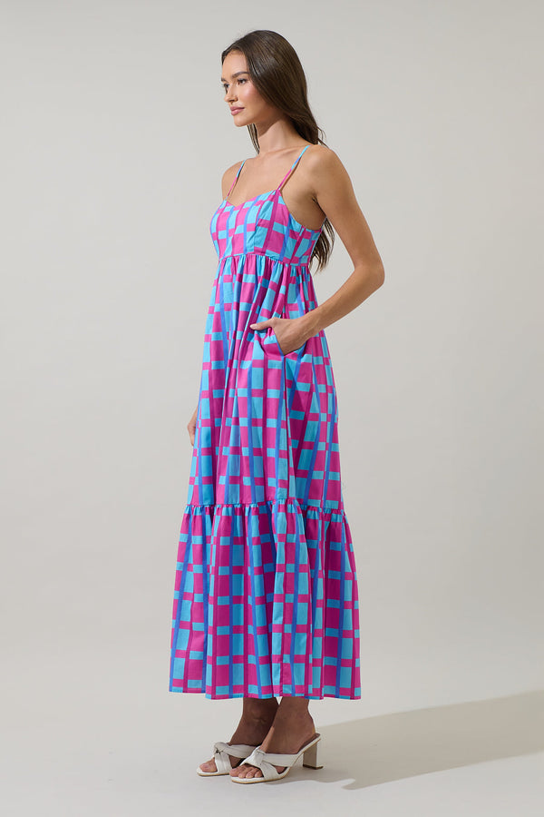 Sugarlips Marvy Checker Cabana Flowy Maxi Dress